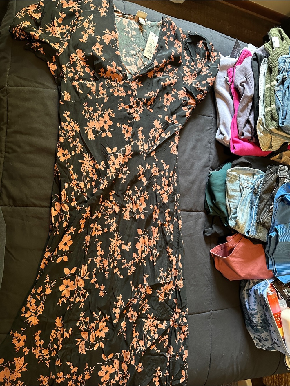 a new day Black Maxi Dress with Peach Floral Print